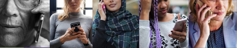 5 different women using telephones